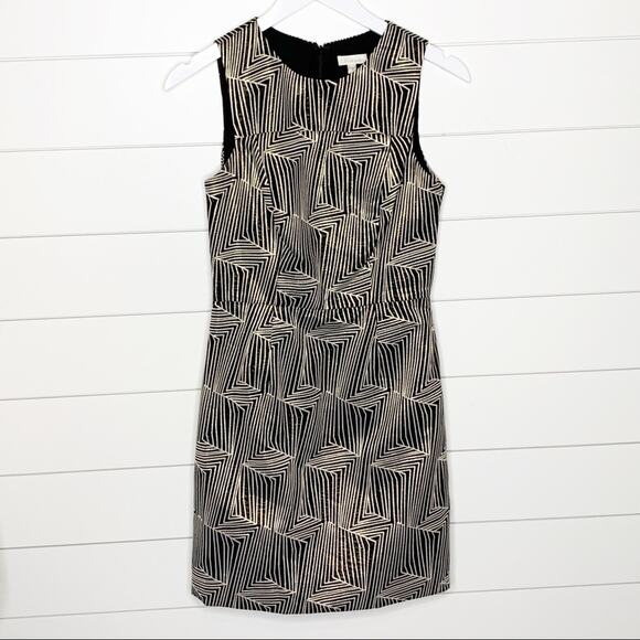 Shoshanna Glenda Abstract Jacquard Metallic Sheath Dress Black Gold Size 4 - Picture 2 of 10